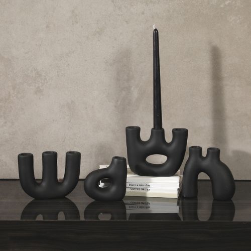 black ceramic candle holder